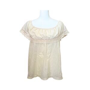Vtg 70s Crochet Flounce Top Ivory Cottagecore Boho Whimsical Romantic Feminine